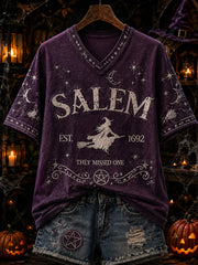 Women's “1692 they messed one ” Printed V-neck T-shirt