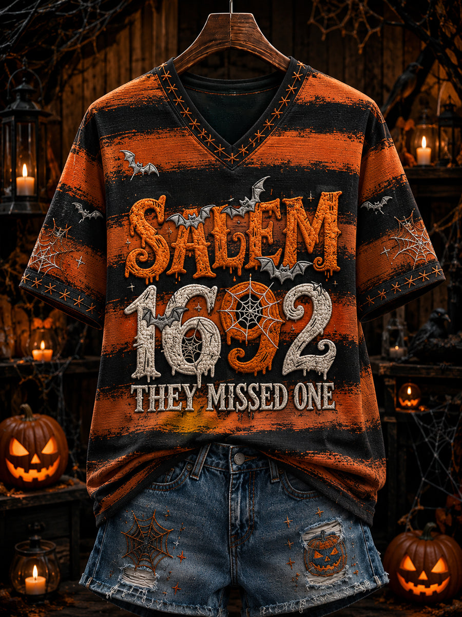 Women's “1692 they messed one ” Printed V-neck T-shirt