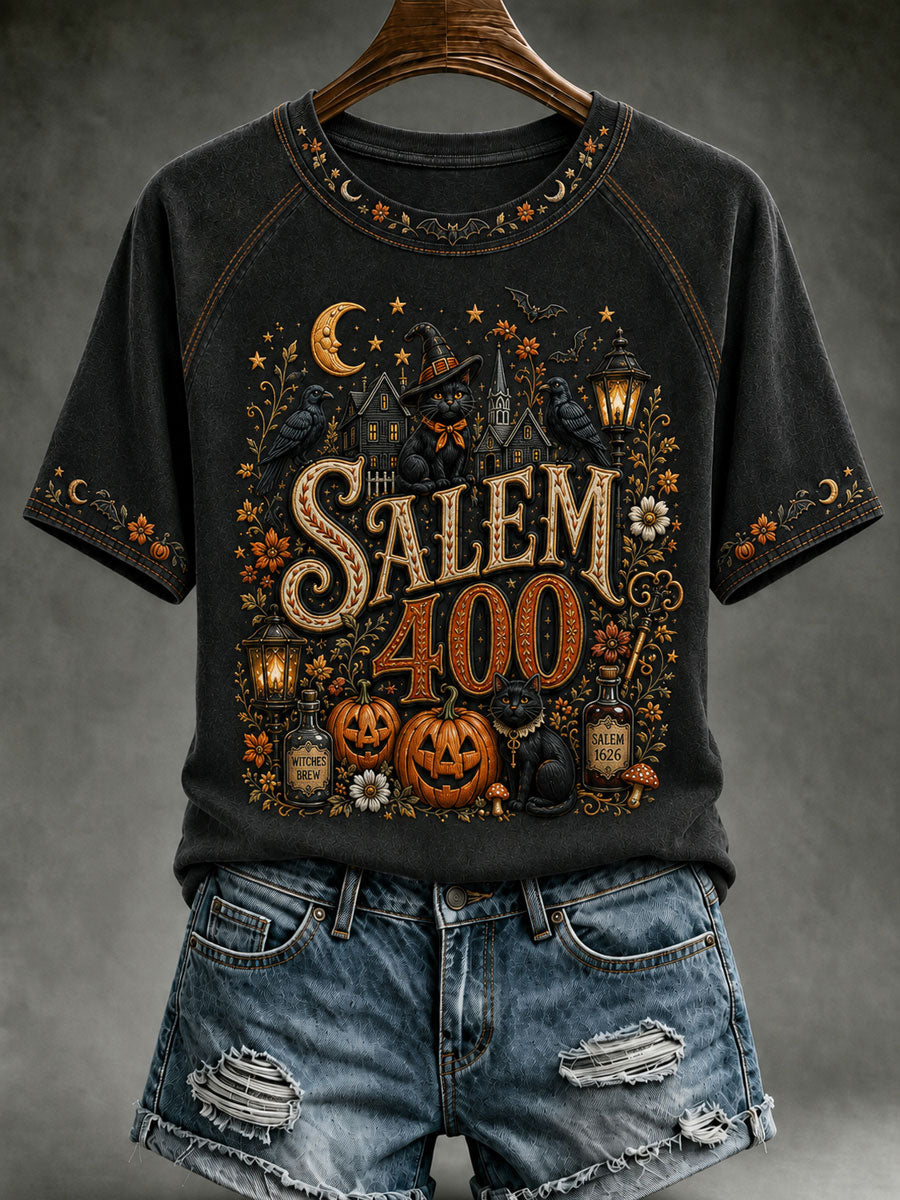 Women's Vintage Halloween O-neck Short Sleeve T-shirt