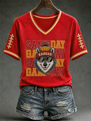 Women's Football Gameday Gift For Football Fans V-neck Short Sleeve T-shirt