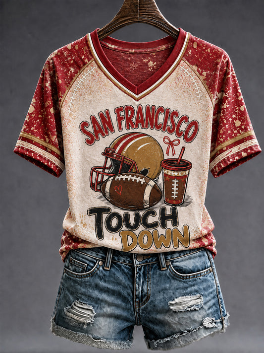 Women's Football Gameday Gift For Football Fans V-neck Short Sleeve T-shirt