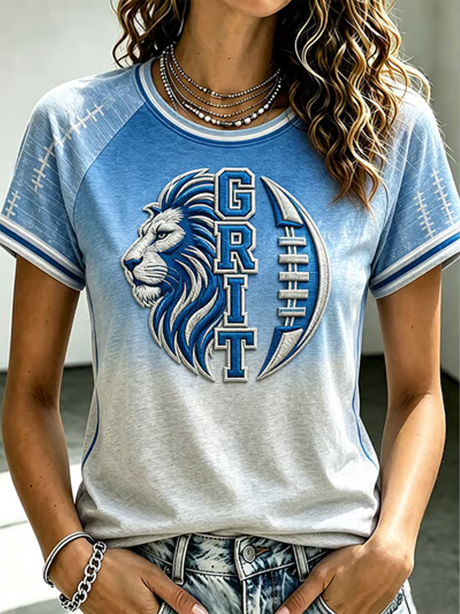 Women's Rugby Fan Lions Printed round neck short sleeve T-shirt