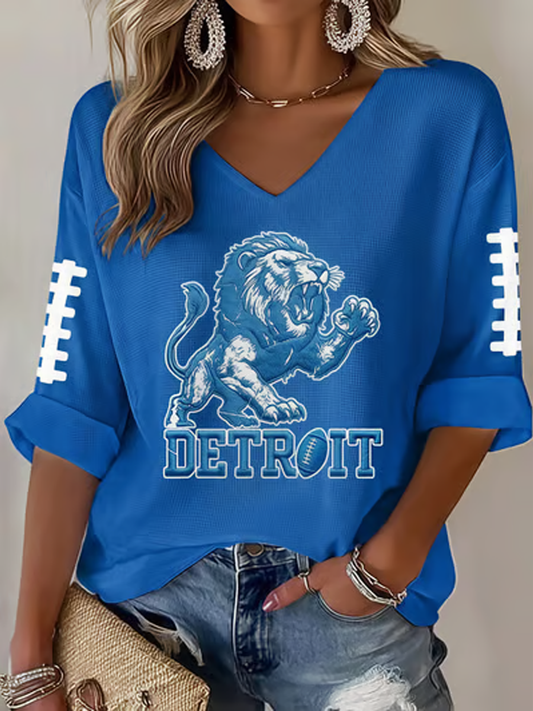 Women's Rugby Fan Lions Printed Waffle T-shirt