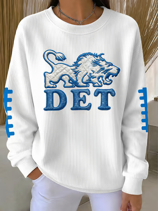 Women's Rugby Fan Lions Printed Ribbed Round-Neck Sweatshirt