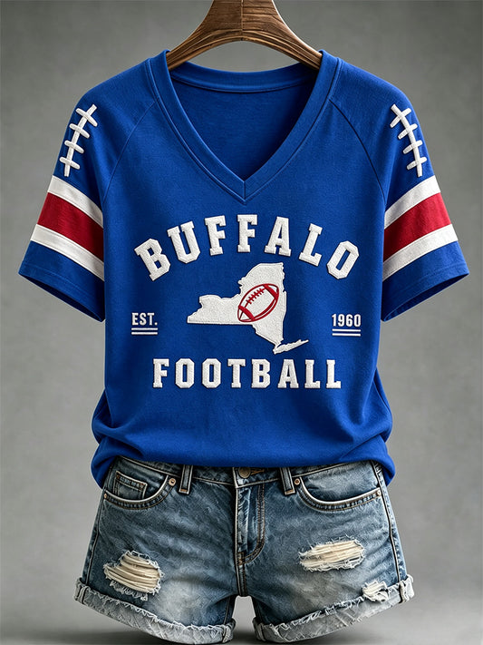 Women's Football Lover Buffalo Print V-Neck Tee