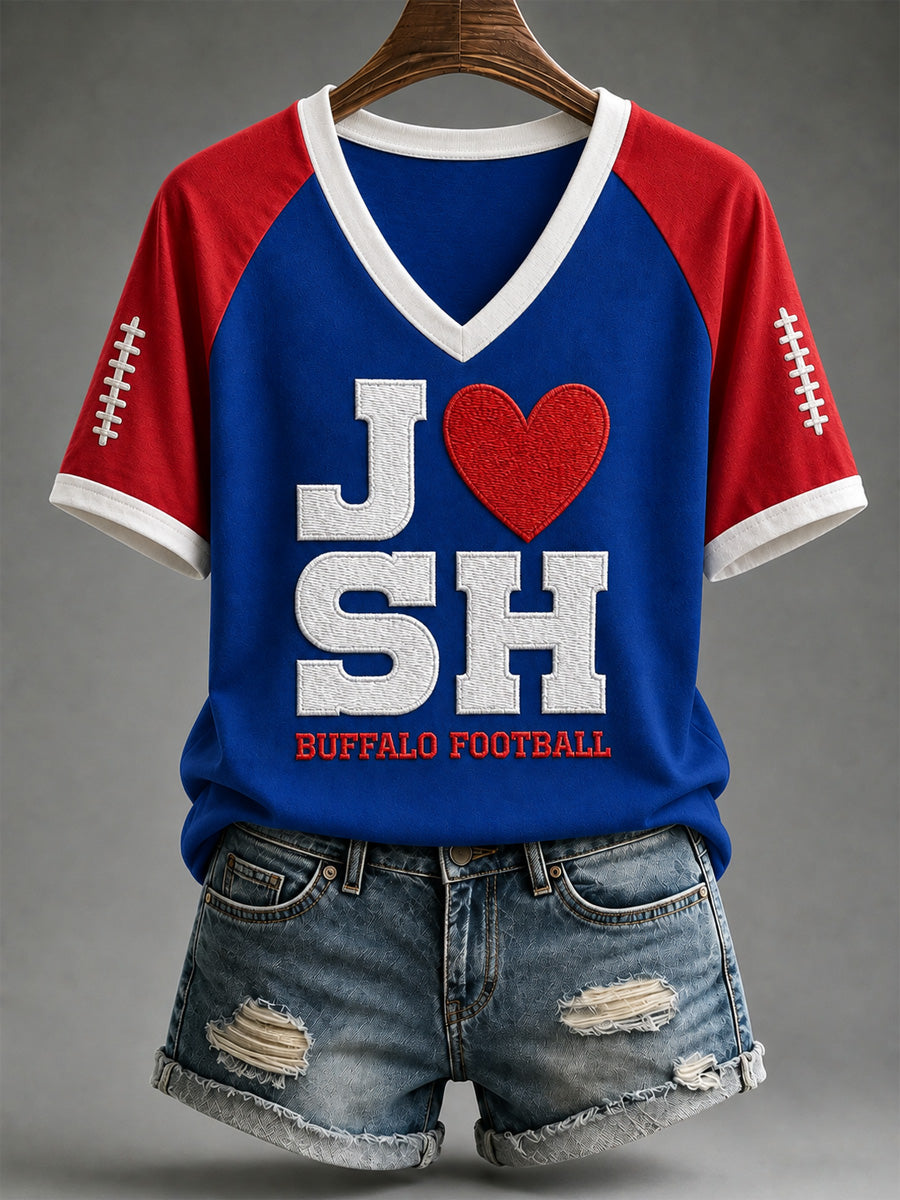 Women's Football Lover Buffalo Print V-Neck Tee
