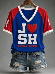 Women's Football Lover Buffalo Print V-Neck Tee