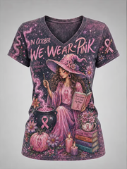 Women's Breast Cancer Halloween Print short-sleeved T-shirt