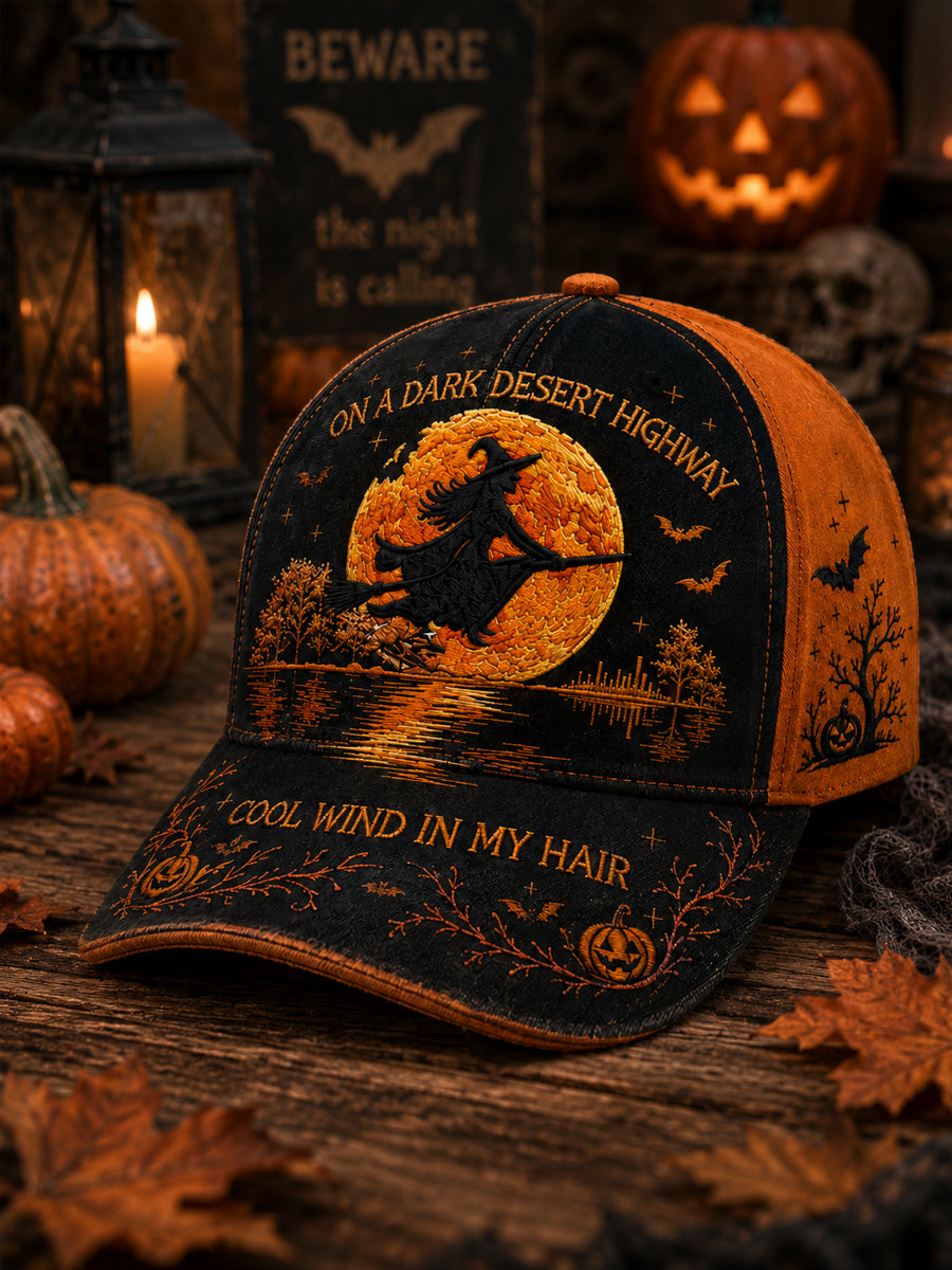 Unisex Halloween Witch Pumpkin Bat Print Hat