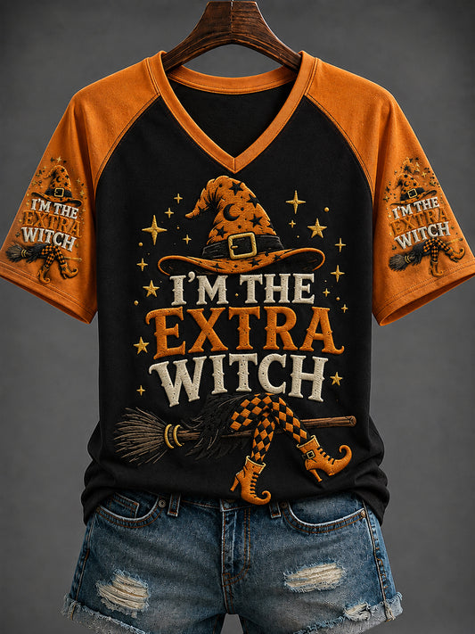 Women's Halloween “I'M THE EXTRA WITCH” Printed V-neck T-shirt