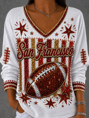 Women's Football Gameday Gift For Football Fans V-Neck Long Sleeve T-Shirt