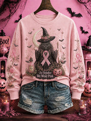 Women's Breast Cancer Awareness Halloween Witch-Themed Casual Regular Sweatshirt