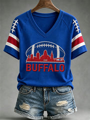 Women's Football Lover Buffalo Print V-Neck Tee