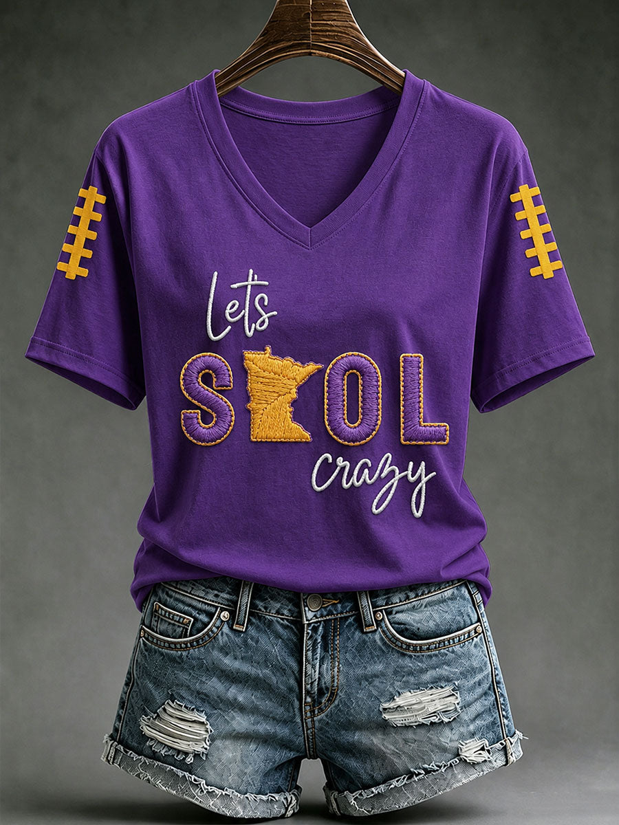 Women's Let's SKOL Crazy Football Print Short-sleeved T-shirt