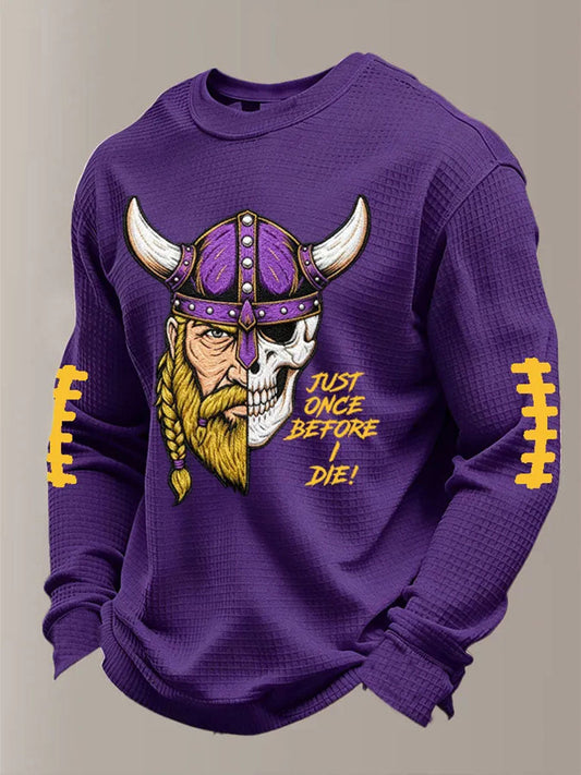 Men's Just One Before Die Football Print Waffle Long Sleeve T-Shirt