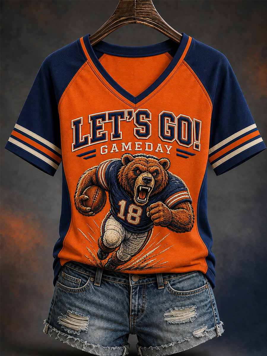 Women's Football Gameday Gift For Football Fans Casual V-Neck Tee