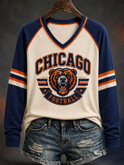 Women's Football Gameday Gift For Football Fans Casual Long Sleeve V-Neck T-Shirt