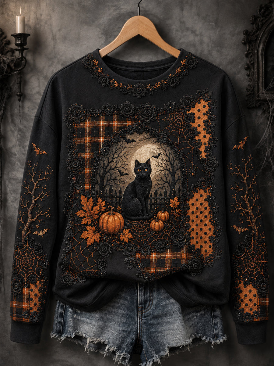 Women's Halloween Cat Print Sweatshirt
