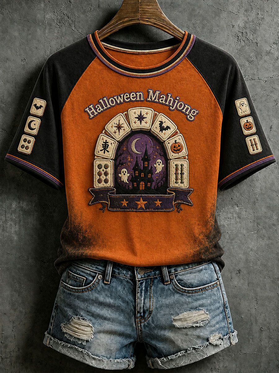 Women's Halloween Mahjong Print T-Shirts
