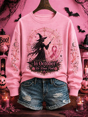 Women's Breast Cancer Awareness Halloween Witch-Themed Casual Regular Sweatshirt