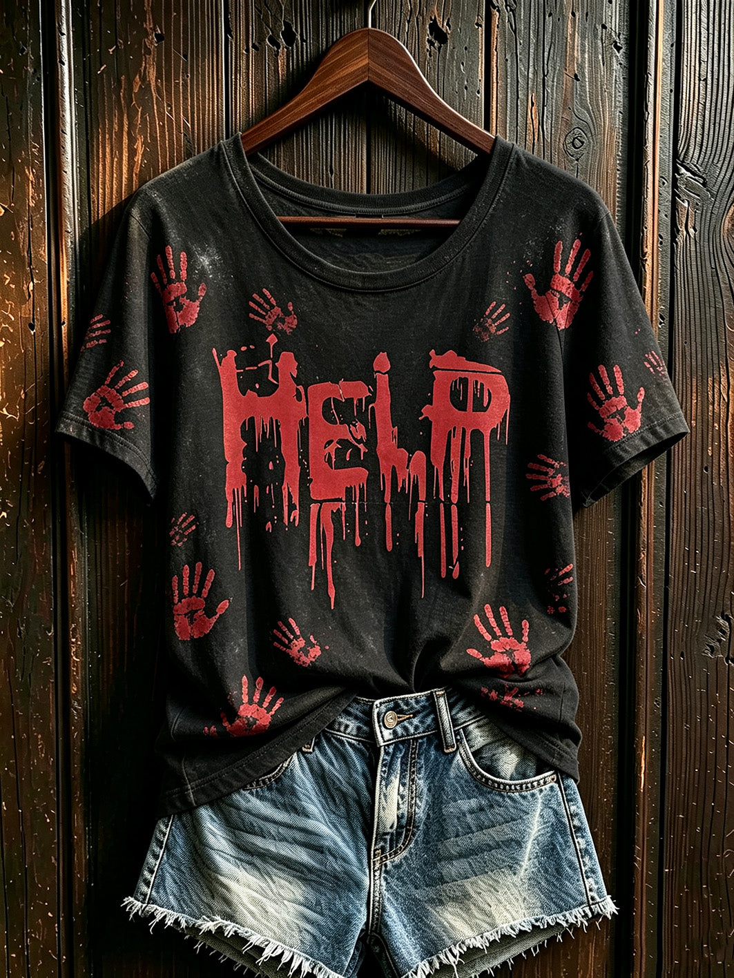 Women's Halloween retro pattern printed casual short-sleeved T-shirt