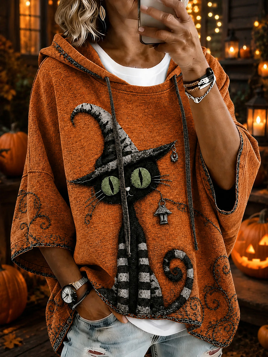 Women's Halloween Cat Print Hoodie