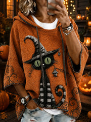 Women's Halloween Cat Print Hoodie