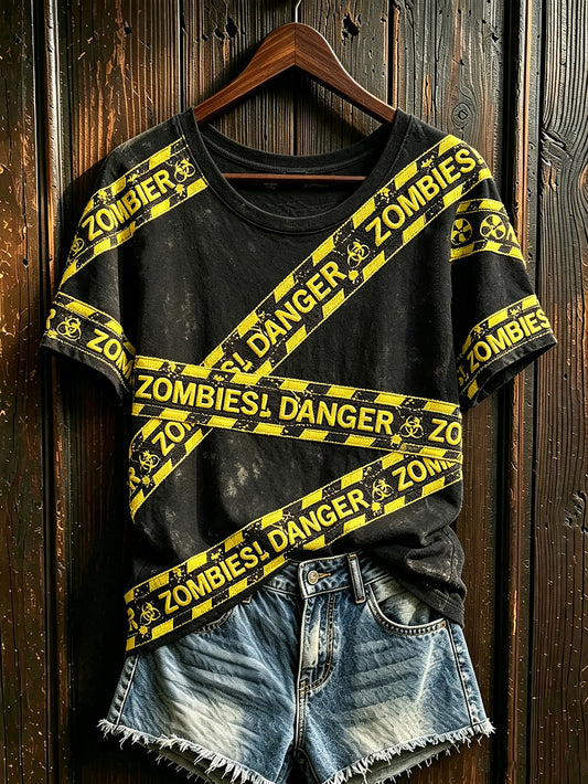 Women's Halloween retro pattern printed casual short-sleeved T-shirt