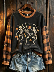Women's Halloween retro pattern printed casual sweatshirt