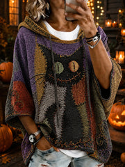 Women's Halloween Cat Print Hoodie