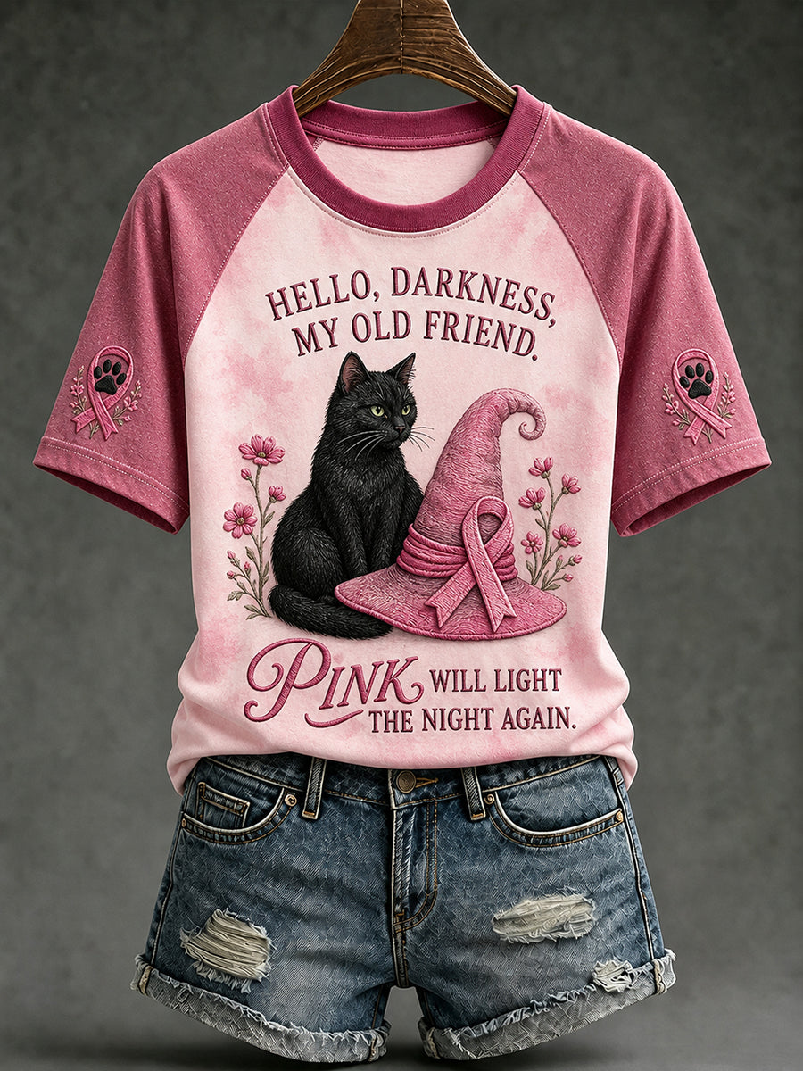 Women's Hello Darkness My Old Friend Pink Will Light The Night Again T-shirt