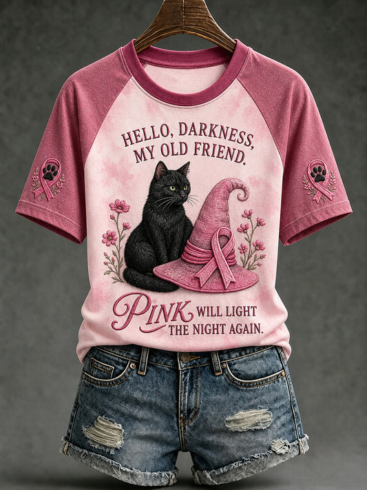 Women's Hello Darkness My Old Friend Pink Will Light The Night Again T-shirt