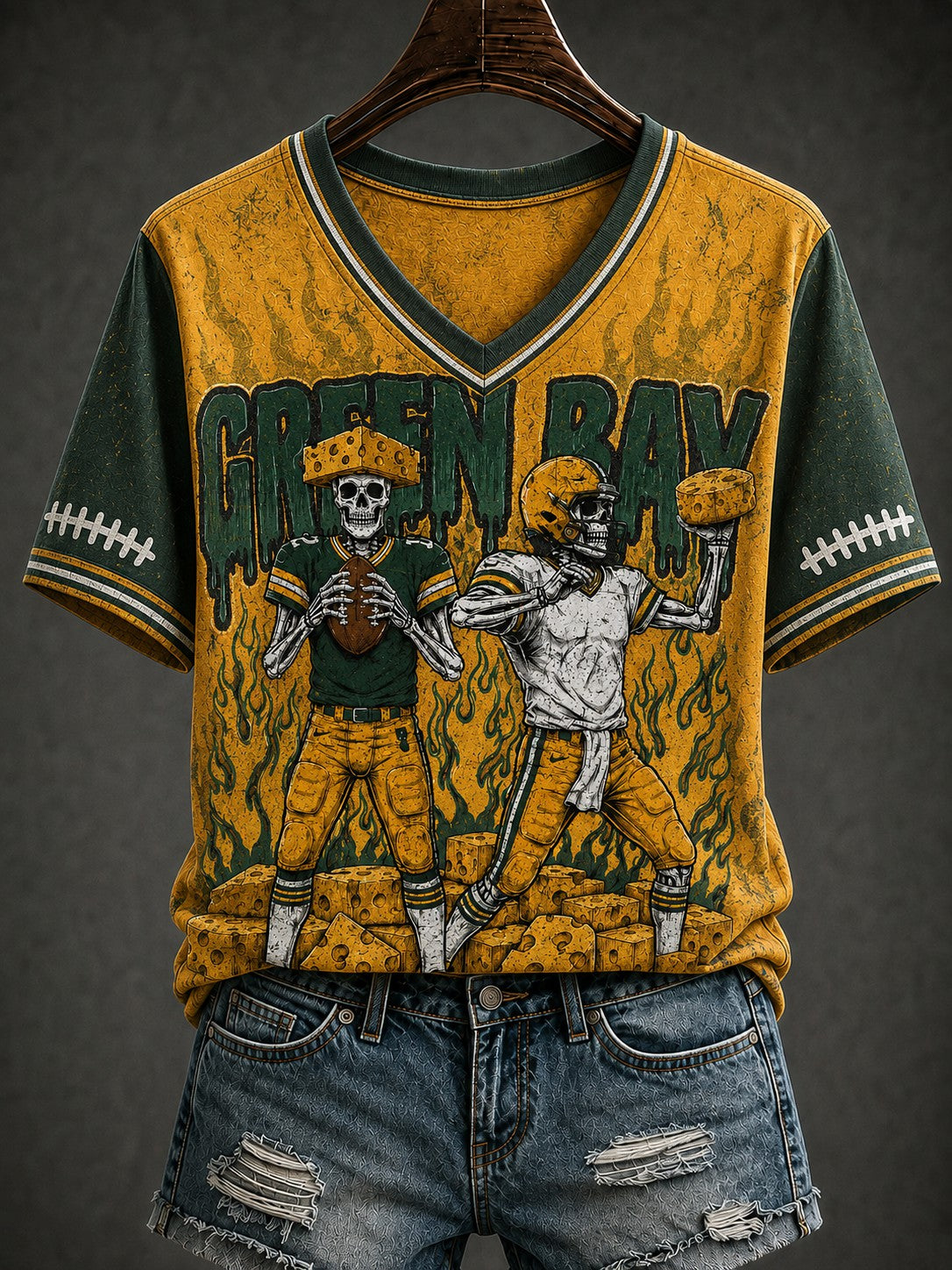 Women's Green Bay Football Printed V-neck T-shirt
