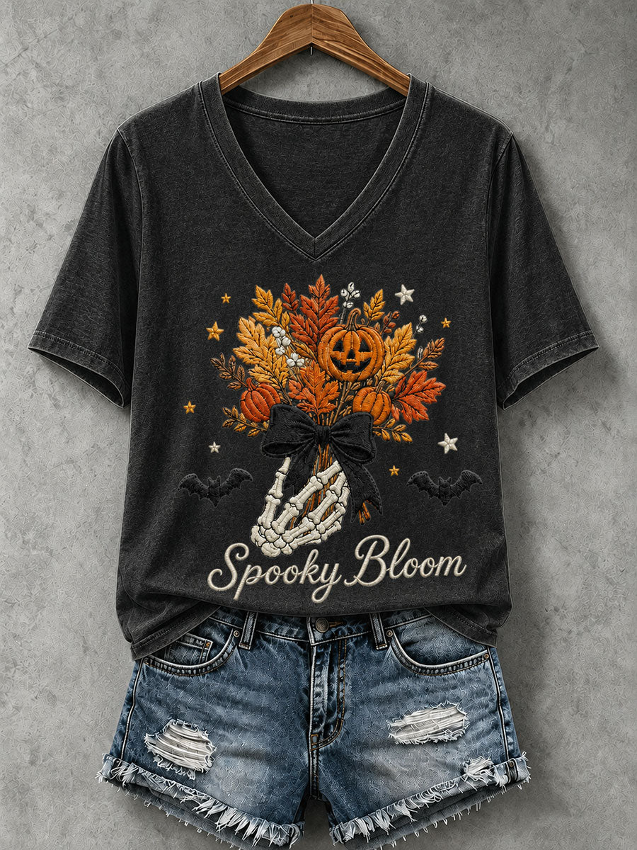 Women's Skull and Floral Print Casual T-Shirt