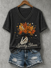 Women's Skull and Floral Print Casual T-Shirt