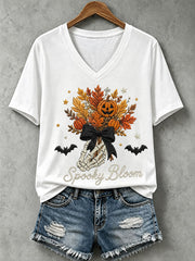 Women's Skull and Floral Print Casual T-Shirt