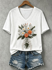 Women's Skull and Floral Print Casual T-Shirt