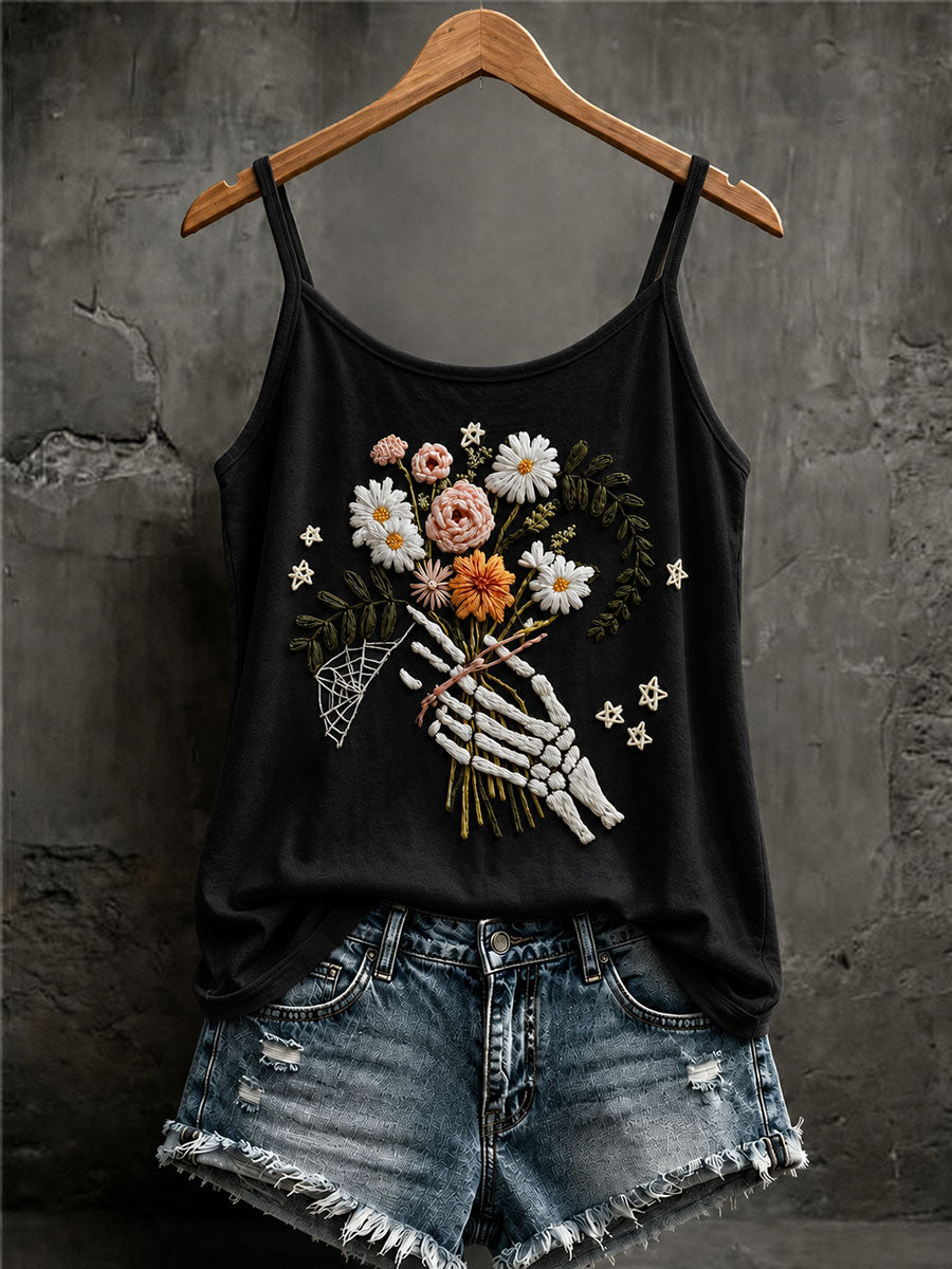 Women's Skull Floral Print Casual Tank Top
