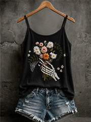 Women's Skull Floral Print Casual Tank Top