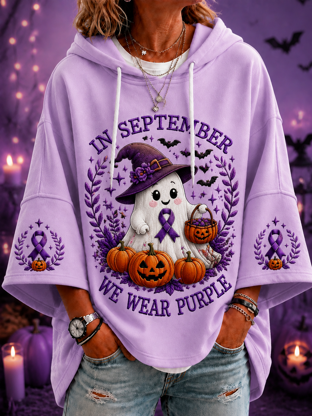 Women’s In September We Wear Purple Short-Sleeve Hoodie