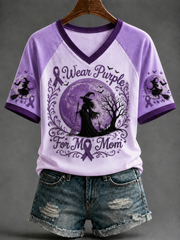 Women's I Wear Purple For My Mom V-neck Off-shoulder Short-sleeved T-shirt