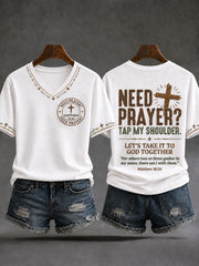 Women's Christian Need Prayer Tap My Shoulder V-neck Short Sleeve T-shirt