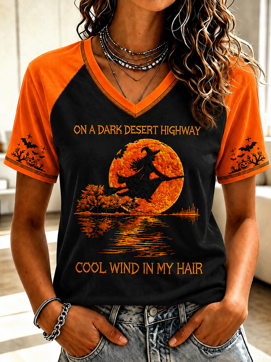 Women's Halloween Witch Pumpkin Bat Short Sleeve T-shirt