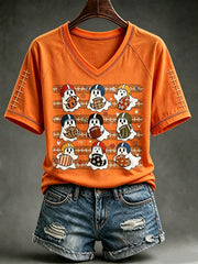 Women's Cute Football Ghost V-neck T-shirt