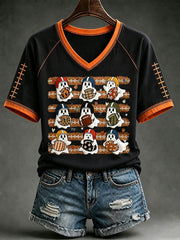 Women's Cute Football Ghost V-neck T-shirt