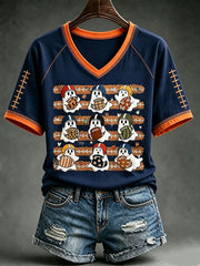 Women's Cute Football Ghost V-neck T-shirt