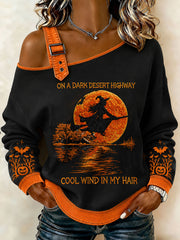 Women's Halloween Witch Pumpkin Bat Casual Off-Shoulder Sweatshirt