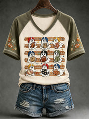 Women's Cute Football Ghost V-neck T-shirt