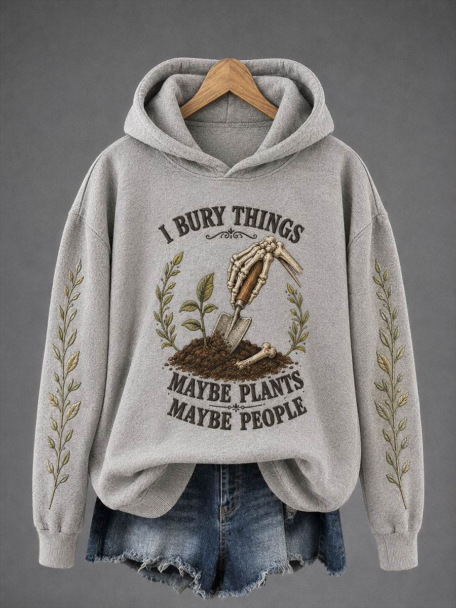Women's "I Bury Things, Maybe Plants, Maybe People" Halloween Floral Casual Regular Sweatshirt