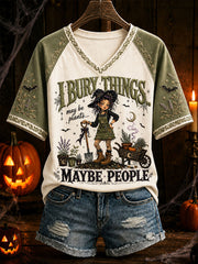 Women's "I Bury Things, Maybe Plants, Maybe People" Halloween Floral Casual T-Shirt